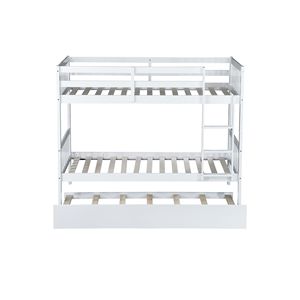 Letto a Castello Convertibile in Legno di Gomma con Letto Estraibile, Letti per Bambini con Scala di Sicurezza, Convertibile in Letti Singoli - Product Image 1