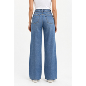 Jeans de Mezclilla de Cintura Alta y Pierna Ancha para Mujer, Sin Bolsillos, Azul Medio, Talla Grande, Estilo Hip Hop, Marca Privada OEM - Product Image 2