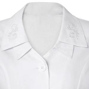 Ropa médica blanca con cuello de muesca para mujer, bata de laboratorio corta - Product Image 3