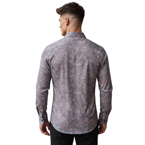Dusty Blue <b>Mens</b> Floral Printed Long Sleeve Shirt Button Down Casual Slim Fit Fashion <b>Dress</b> Shirt Custom Clothing Supplier - Product Image 2