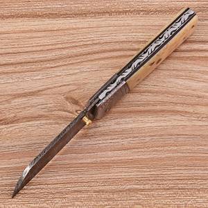 Cuchillo de Caza Plegable de Acero de Damasco EDC Hecho a Mano con Bloqueo Liner Lock para Exteriores, Logotipo Personalizado, Proveedor Mayorista UA Supplies Camel - Product Image 5