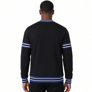 Mens Varsity <b>Crewneck</b> Sweatshirt with Greek Letter Embroidery Kangaroo Pocket Striped Ribbed Trim Casual Greek style - Product Image 2
