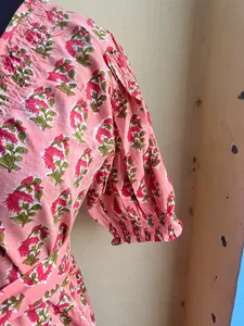 Vestido maxi de otoño informal para mujer 100% algodón indio estampado a mano con decoración bordada - Product Image 4