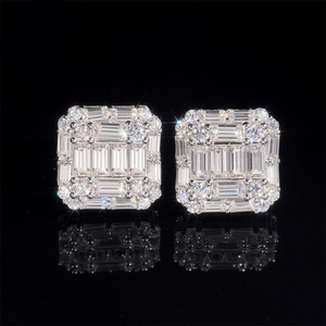 Boucles d'oreilles en or cultivé en laboratoire avec diamants carrés, baguettes et coupes rondes – Réplique de bijoux fins en or cultivé en laboratoire avec grappe de diamants baguette - Product Image 6