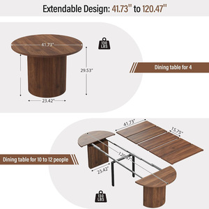 Modern Minimalist Extendable Oval Wooden Dining Table with Fluted Base - Product Image 3