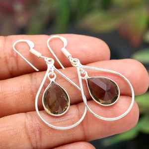 Boucles d'oreilles en quartz fumé, argent sterling 925, pierres précieuses naturelles, bijoux faits à la main pour femmes, vente en gros - Product Image 5