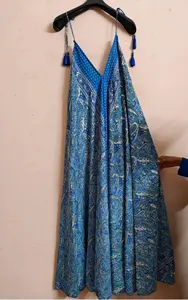 Vestido Largo de Verano con Estampado y Cuello en V para Mujer, Estilo Bohemio, Espalda Descubierta, Vestido Maxi de Seda para la Playa o la Noche - Product Image 4