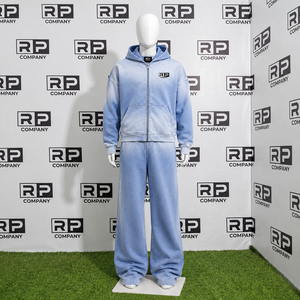 Ensemble de survêtement vintage surdimensionné délavé au soleil, en coton épais délavé à l'acide, avec sweat à capuche zippé et pantalon de jogging à jambe large – Prix de gros - Product Image 1