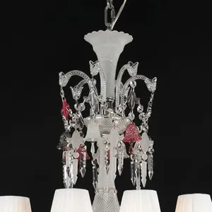 Lustre en cristal avec abat-jour blancs, design traditionnel, montage au plafond, décoration intérieure, éclairage artisanal pour salon - Product Image 6