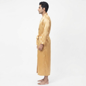 Robe de nuit longue en soie pour homme, 100% polyester satiné, manches longues, robe de nuit élégante, longue robe en satin pour homme - Product Image 3