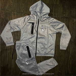 Sudadera con capucha y pantalones de chándal holgados de pierna ancha con cremallera cuadrada estampada gráfica personalizada conjunto DTG estampado desgastado chándal para hombre - Product Image 2