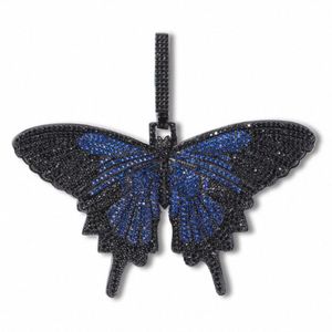 Collar con colgante de mariposa negra para hombre y mujer, estilo hip hop, completamente cubierto con micro pavé de circonitas, moissanita, diamantes, plata, chapado en oro. - Product Image 4