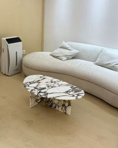 High-<b>End</b> Natural Marble Farmhouse Coffee Table with Round Solid Surface Vanity Top for Hotel Use - Product Image 3