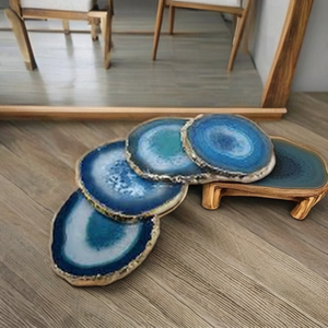 Wholesale Feng Shui Style <b>Agate</b> <b>Coasters</b> Gold Edge Tea <b>Coaster</b> Home Decor Semi-Precious Stone Craft Mascot for Sale - Product Image 2