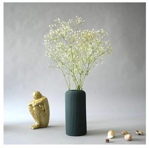 Green Ribbed <b>Ceramic</b> <b>Vase</b> Matte Tabletop Flower Vessel Modern Home Decor for Living Room Coffee Table Entryway - Product Image 2