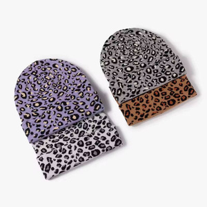 Leopard Print Beanie Hat 100% Acrylic Jacquard Knit Unisex Adult Size 56-58CM Casual <b>Winter</b> <b>Cap</b> - Product Image 2