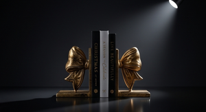 <b>Gold</b> <b>Ribbon</b> Bow Heavy Metal Bookends Texture Casting Decor Home Office Bookshelf Wholesale Supply - Product Image 4