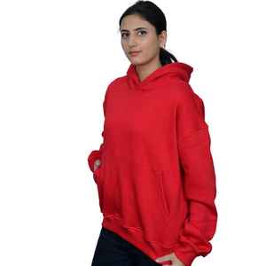 Sweat-shirts et sweats à capuche en molleton de coton teint uni de qualité supérieure, épais, couleur rouge vif, style streetwear - Product Image 5