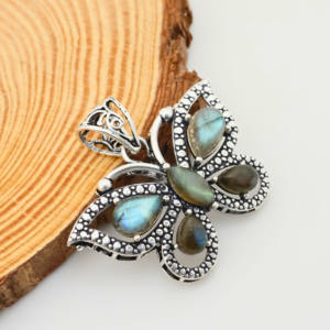 Pendentif en pierre de labradorite, bijoux faits main en argent plaqué, pendentif spectaculaire à reflets bleus - Product Image 4