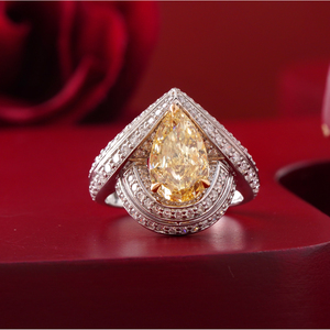 Fancy Yellow Pear Cut Lab Grown Diamond <b>Ring</b> 14K Gold Statement Color <b>Fine</b> Jewelry Fashion <b>Rings</b> - Product Image 1