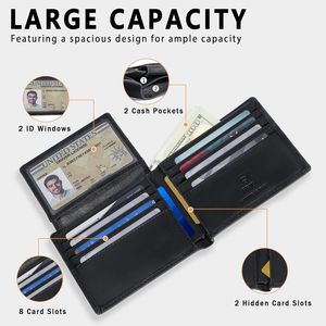 Genuine Leather Handmade Bifold <b>Wallet</b> for Men <b>RFID</b> <b>Blocking</b> with 2 ID Windows Stylish Mens <b>Wallets</b> with Gift Box - Product Image 2