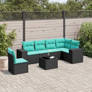 Ensemble de canapés de jardin en polyrotin noir avec coussins, 7 places, mobilier de patio, canapé d'extérieur, design moderne - Product Image 1