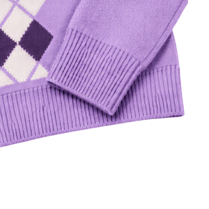 Cárdigan de punto para hombre, color morado, con cuello en V, diseño de rombos, botones al frente, mangas largas, estilo clásico, informal y cálido. - Product Image 5