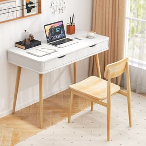 Scrivania per Computer in Legno da 43,5 Pollici con 2 Cassetti, Pieghevole e Regolabile per Spazi Ristretti, Ufficio Domestico - Product Image 2