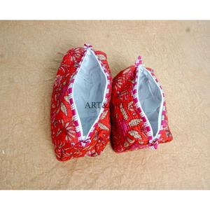 Red beautiful 3-Piece Large Capacity Hand Block Printed Cotton Vanity Set Zipper Washable Bag Durable Reusable Travel for Bags - Product Image 6