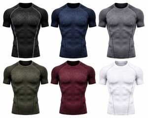 T-shirt de compression noir et gris pour homme, coupe ajustée, col rond, sportif, en maille respirante 180g, séchage rapide, manches courtes - Product Image 6