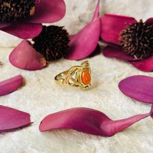 Heart Floral Carnelian <b>ring</b> Gold Plated <b>Brass</b> <b>ring</b> Love Ethnic <b>ring</b> for women - Product Image 2