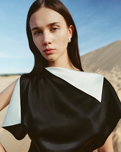 New Arrival ODM Blouse Women Tops Modern NAYAN SILK-SATIN TOP Short Sleeve MISSION SATIN Women's Clothing for Spring/Summer - Product Image 2