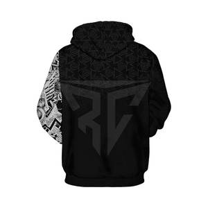Sudadera con Capucha Gráfica al por Mayor Unisex Negra y Blanca con Estampado Dividido, Cordón Ajustable, Bolsillo Canguro y Puños Acanalados, Estilo Urbano Casual - Product Image 4