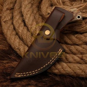 Custom DIY Handmade Damascus Steel Skinning Hunting <b>Knife</b> with Ram Horn Handle | Full Tang Outdoor Camping <b>Knife</b> OEM - Product Image 5