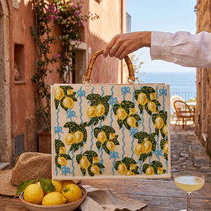 Sac fourre-tout pour femme en toile imperméable à imprimé citron, peint à la main, avec broderie et fermeture éclair, grande taille pour un usage quotidien décontracté - Product Image 3