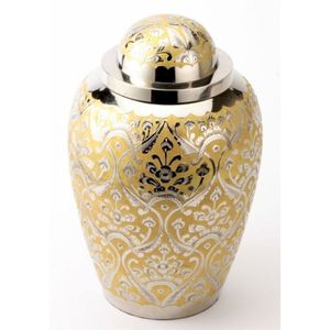 Handmade Brass Adult Cremation Urn for Human Ashes - Decorative Silver Floral Engraved Metal <b>Memorial</b> Urn Wholesale Burial Vase - Product Image 1