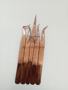 Pinces à extensions de cils couleur or rose plasma, lot de 5 formes, prise en main fluide, acier inoxydable japonais, avec boîtes cartonnées - Product Image 2