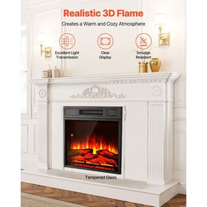 เตาผิงไฟฟ้าติดผนังขนาด 18 นิ้ว พร้อมระดับความสว่างของเปลวไฟปรับได้ 3 ระดับ ตั้งเวลาได้ 24 ชั่วโมง และรีโมทคอนโทรล - Product Image 3