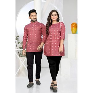 SET COMBO DE PAREJA DE TRABAJO DE HILO TEJIDO DE ALGODÓN DE LINO DE DISEÑADOR ROSA - Product Image 1