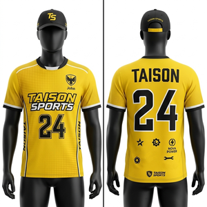 Maillot de sport de tir pour hommes, 160 GSM, tissu micro-mesh en polyester léger, jaune et noir, logo imprimé par sublimation personnalisé - Product Image 1