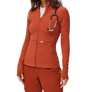 Blouse médicale pour femmes avec fermeture éclair intégrale, manches longues, poches fonctionnelles et uniforme professionnel pour le personnel de santé - Product Image 1