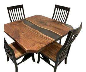 Table en bois massif avec bord naturel et résine époxy – Table en bois massif et résine époxy sur mesure pour salle à manger, salon et bureau - Product Image 4