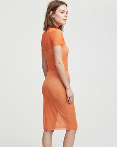 Mono largo de malla transparente para mujer, con cuello alto, manga corta, cintura alta, transpirable, sexy y transparente. - Product Image 4