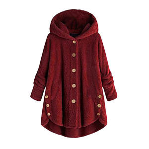 Abrigo de peluche de felpa con capucha de gran tamaño para mujer, chaqueta de ráfaga suave abotonada para Otoño Invierno, prendas de vestir cálidas sueltas en tallas - Product Image 5