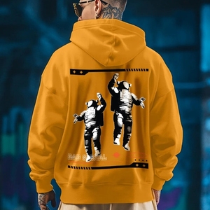 Sudadera con capucha de algodón 100% con cremallera, estilo urbano, corte regular, forro polar, con bordado y estampado desgastado en la manga, ideal para primavera. - Product Image 2