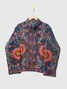 Veste en velours brodée bohème à manches longues, col montant, motif floral, grande taille, vêtements d'automne pour femmes - Product Image 4