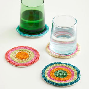 Juego de posavasos multicolor con diseño de mandala, frutas y flores, hecho a mano, resistente al calor, para mesa de comedor, bar, con cuentas de vidrio. - Product Image 1