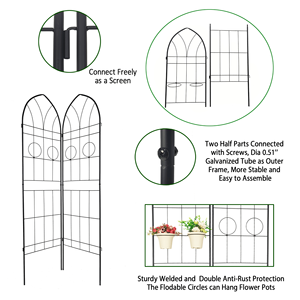 Set di 2 tralicci da giardino in metallo antiruggine neri da 200 cm x 50 cm per piante rampicanti, supporto per fiori da esterno - Product Image 6