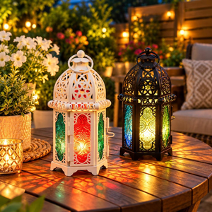 Lanterne en verre marocaine, porte-bougie en métal, décoration bohème pour la maison, porte-bougie décoratif, lanterne de style vintage, centre de table - Product Image 3