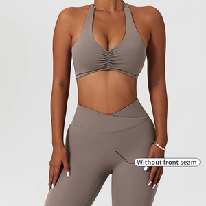 Ensemble Leggings Taille Haute Croisés en V et Soutien-Gorge de Sport Halter – Tenue de Yoga, Gym, Entraînement, Vêtements de Fitness – Fabricant de Logos Personnalisés - Product Image 5